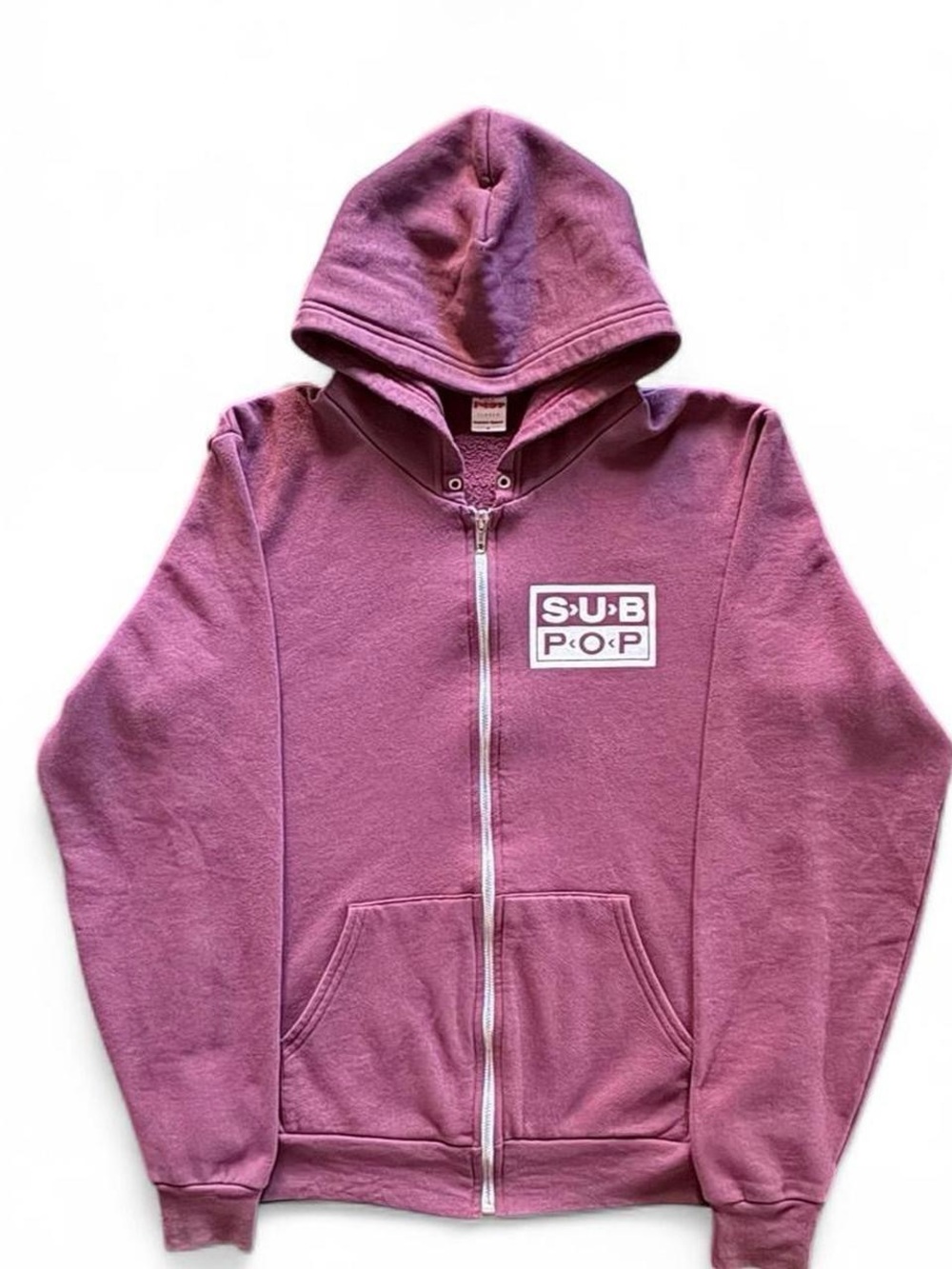 VTG Sub Pop Records Logo Zip Up Hoodie American Apparel Maroon Color 19.5x24.5